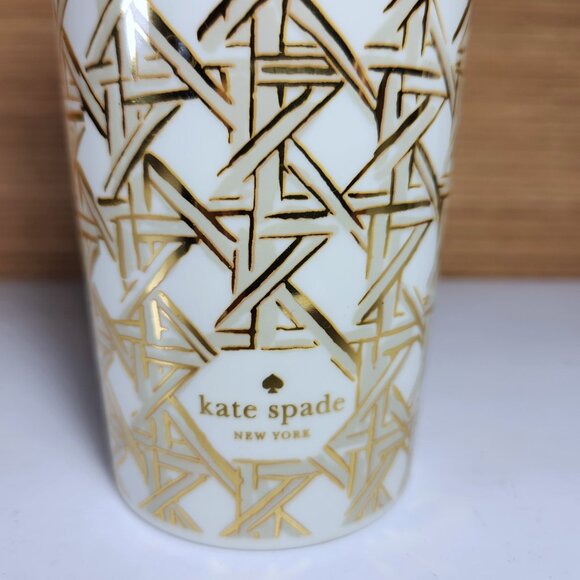 Kate Spade Tumbler New York Insulated Thermal Travel Mug 16oz Gold Weave Pattern - Picture 4 of 9